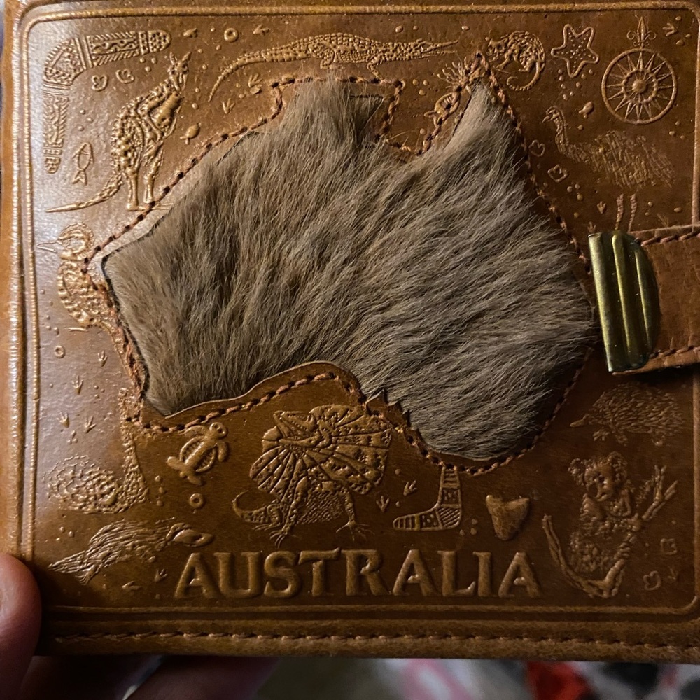 Brown Leather Wallet with Fur Accent